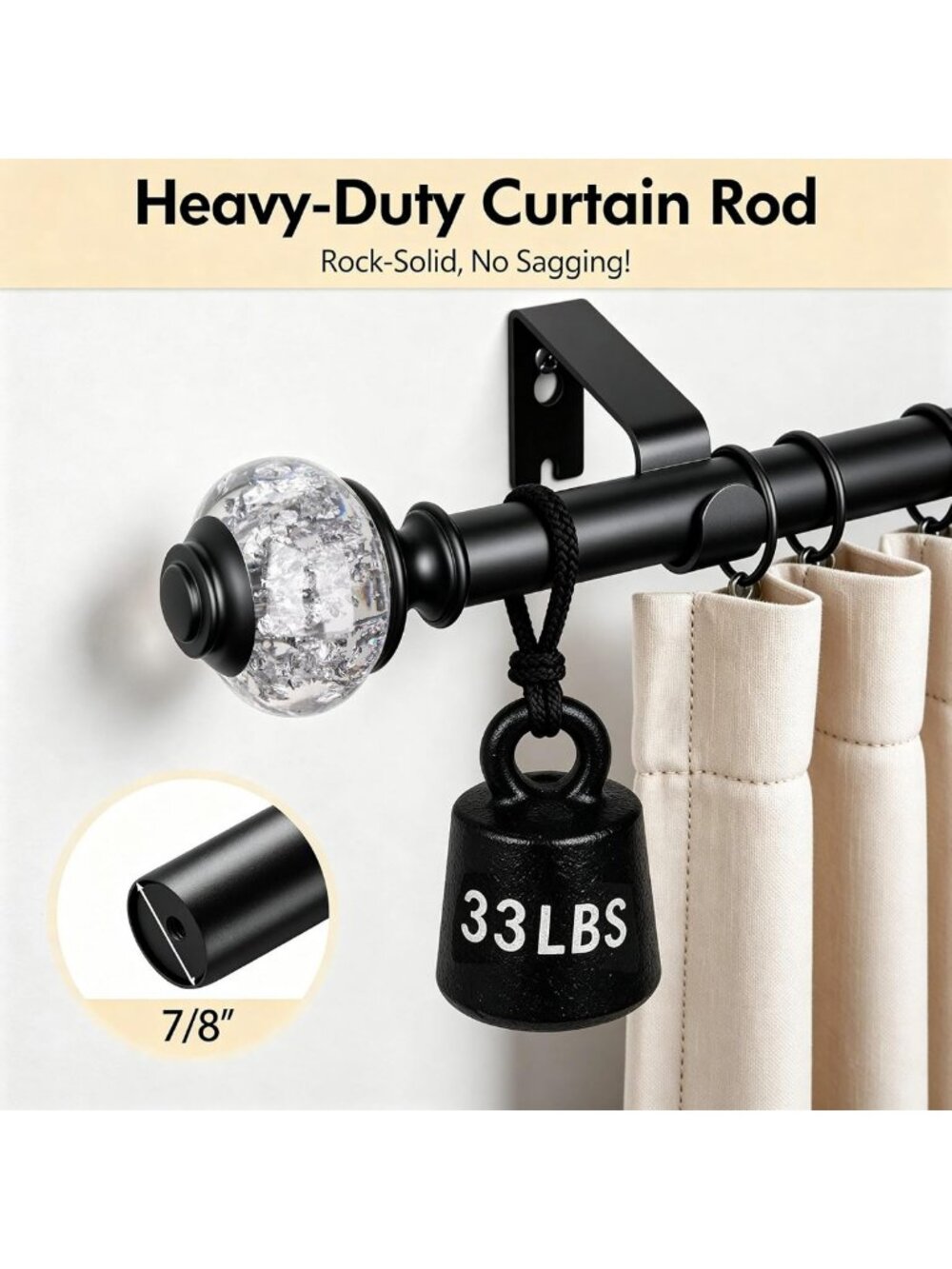 Adjustable Black Curtain Rods 32-58 Inch, 2 Pack Drapery Rods for Windows - Picture 7 of 8